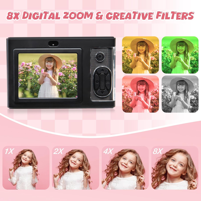 Skorter | 1080P Kids Camera with 32GB Card, 48MP 8X Zoom Digital Point-and-Shoot Camera