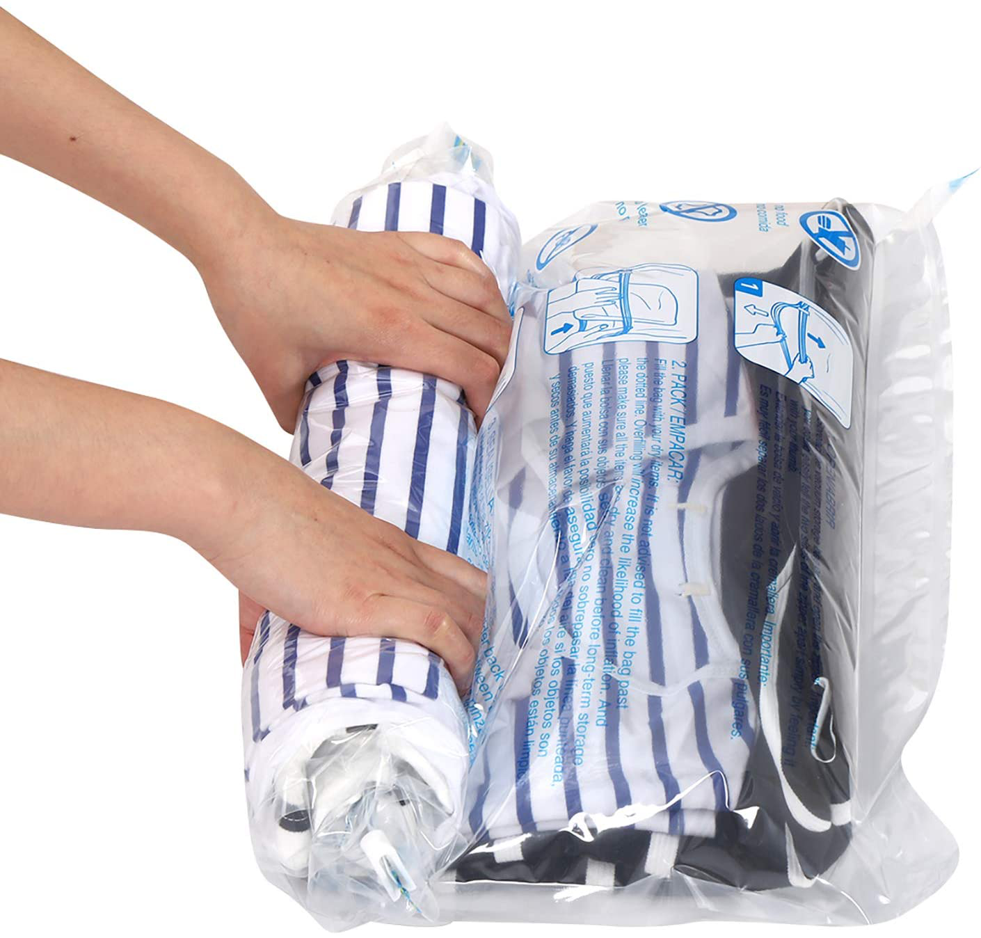 Skorter | 12 Travel Compression Bags, Hibag 12-Pack Roll-Up Space-Saving Storage Bags for Travel, Suitcase Size (12-Travel)