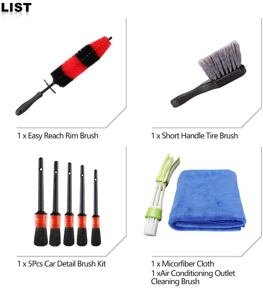 Skørter | SPTA 9Pcs Wheel and Tire Cleaning Set, Easily Accessible Wheel and Rim Brush, 5pcs Detailing Brushes, Short Handle Cleaning Brush, 1pc Microfiber Cleaning Cloth, Excellent for Cleaning Dirty Tires