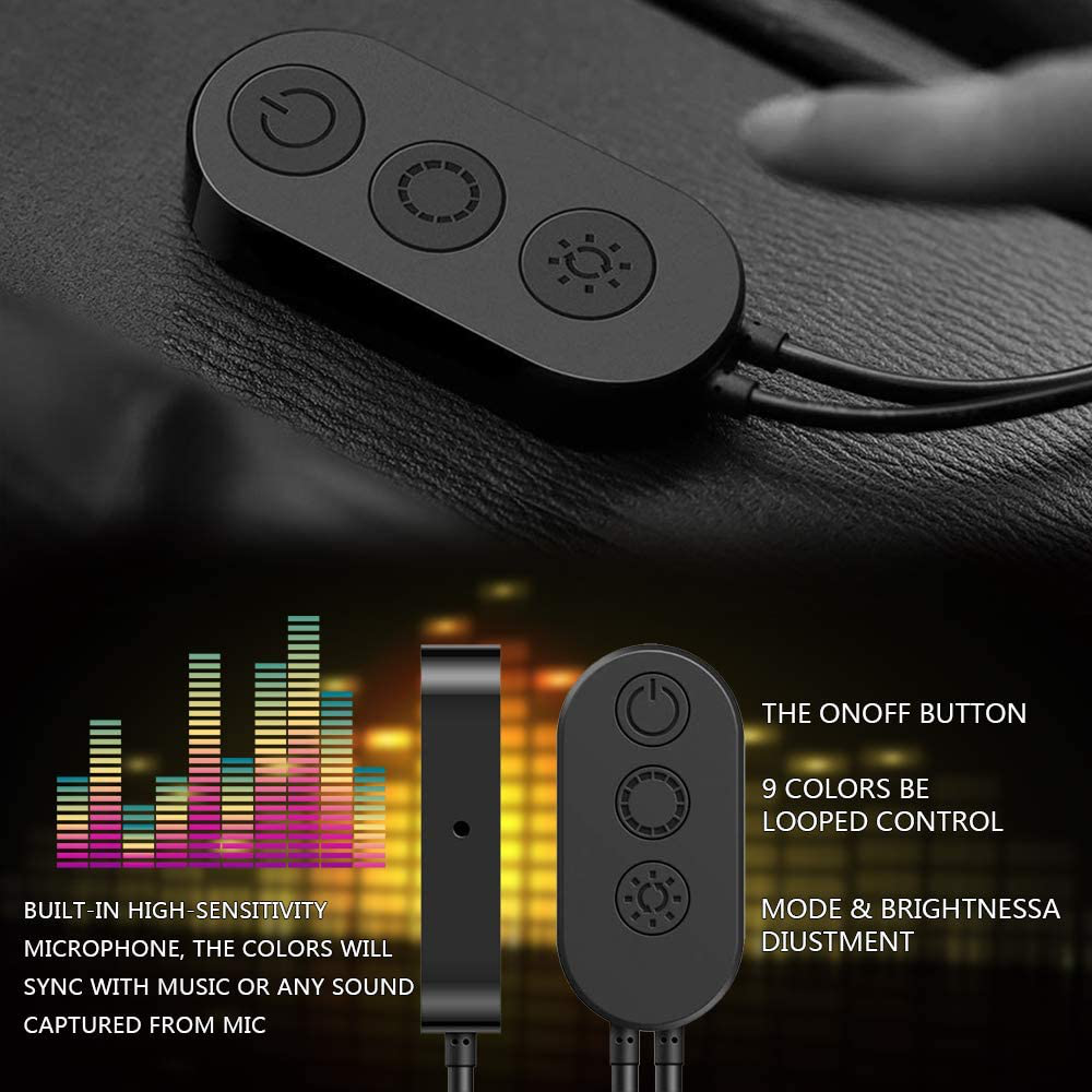 Skorter | SUNPIE Car Interior Lights, Car Strip Lights with App and Remote Control Waterproof LED Atmosphere Car Lights Comes with 48 LED Chips 2.7 m Length Indoor Lights with DC 12V Car Adapter Synchronize with Music