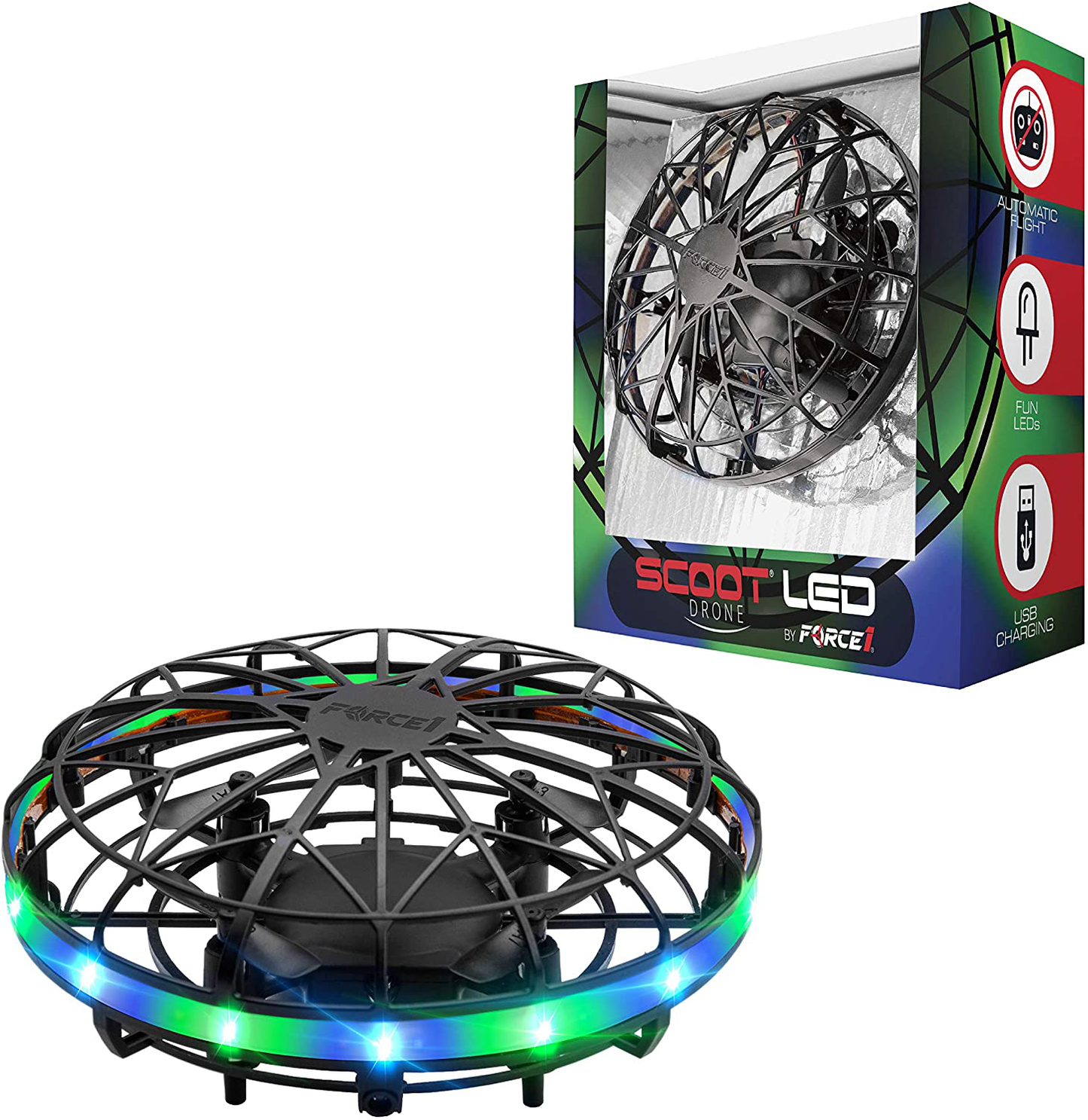 Skorter | Force1 Scoot LED Hand-operated Drone for Kids or Adults - Hands-free Motion Sensor Mini Drone, Easy Indoor Small UFO Toy Flying Ball Drone Toy for Boys and Girls (Red/Blue)