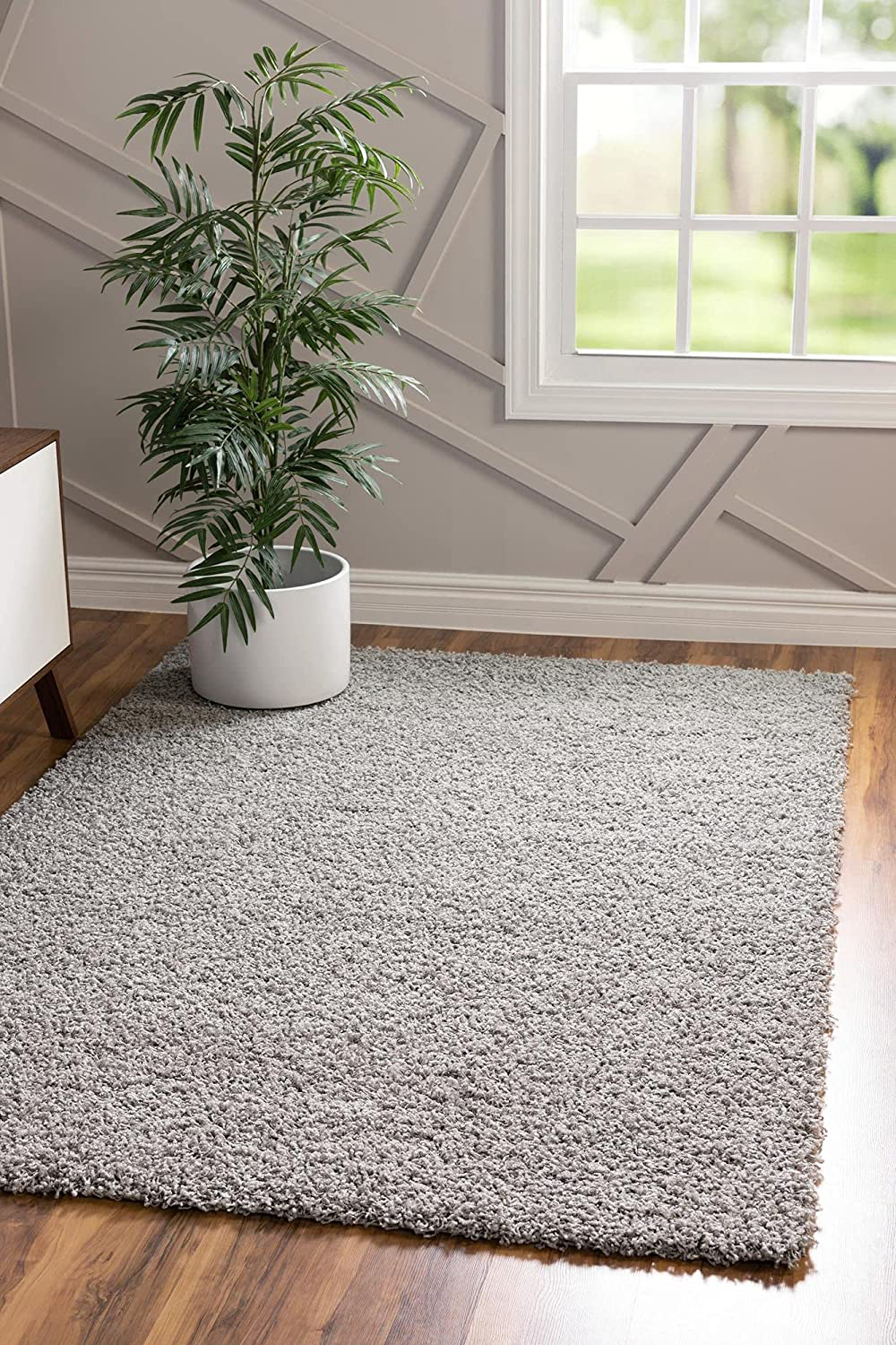 Skørter | Unique Loom Solo Solid Shag Collection Area Modern Plush Rug Luxurious & Soft, 5', Graphite Gray