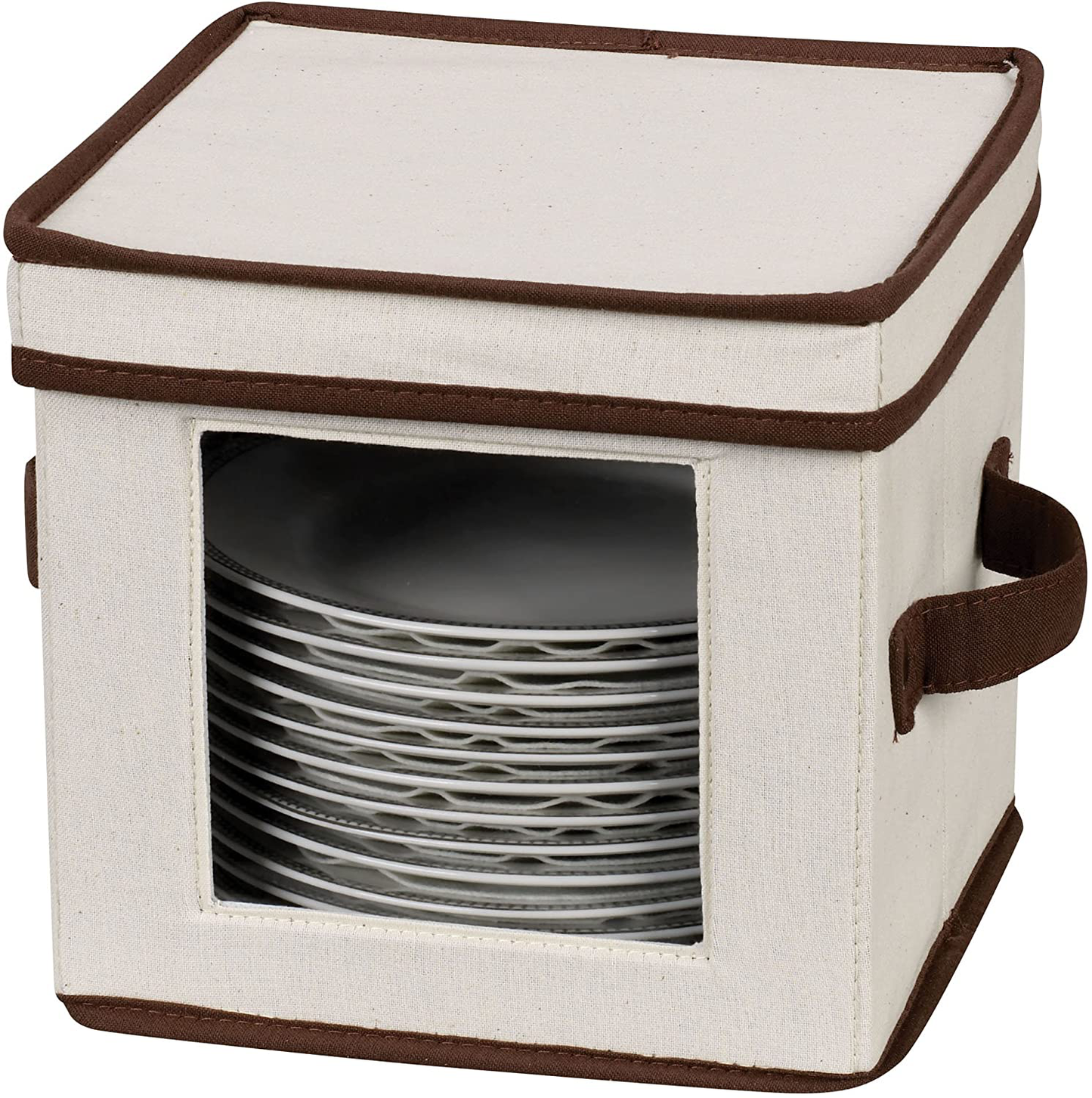 Skørter | Household Essentials 534 Service Storage Box with Lid and Handle | Chest for Salad Bowl | Natural Leather with Brown Edge