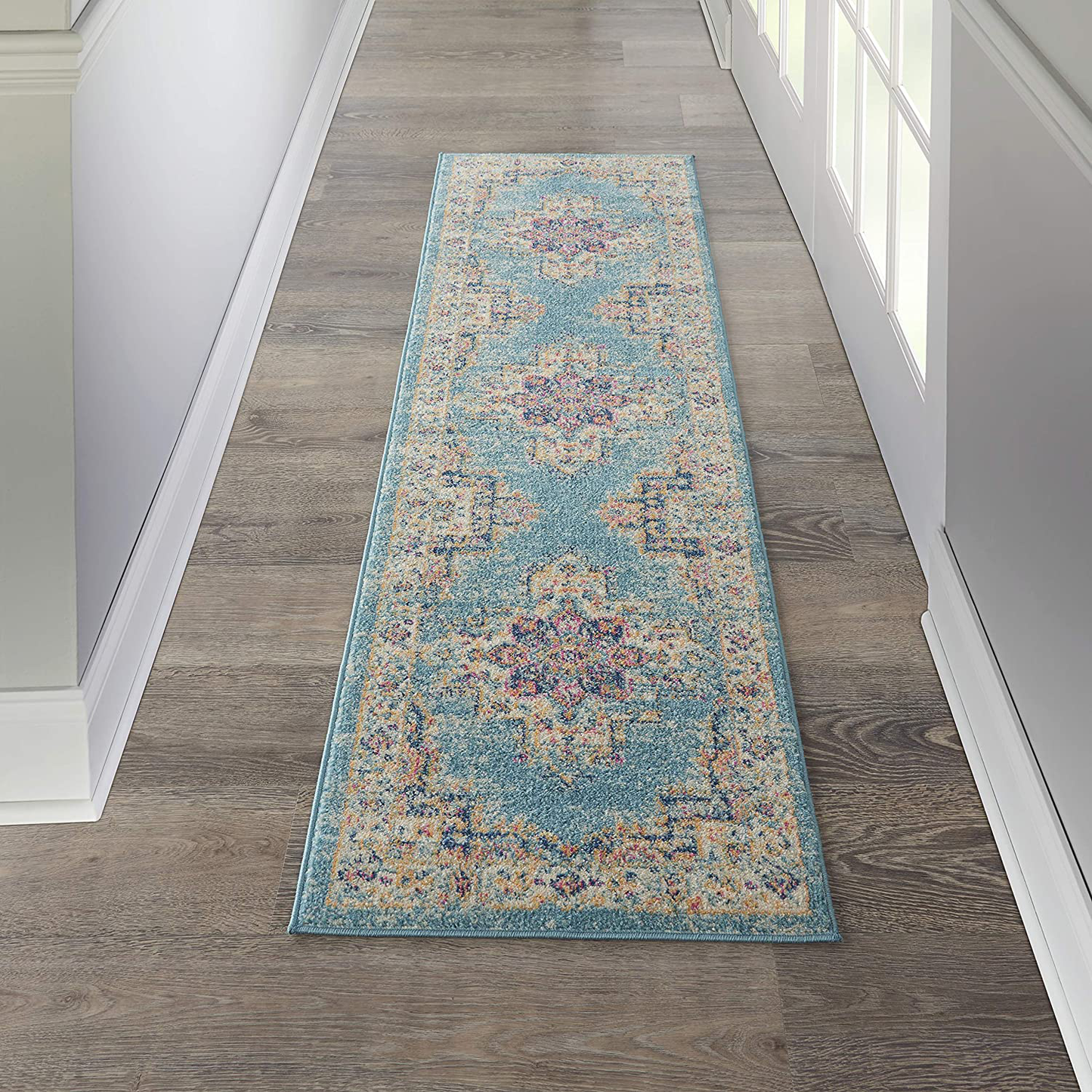 Skørter | Nourison Passion Bohemian Chic Light Blue Carpet Runner (2' x 8'), 2'2"X7'6",