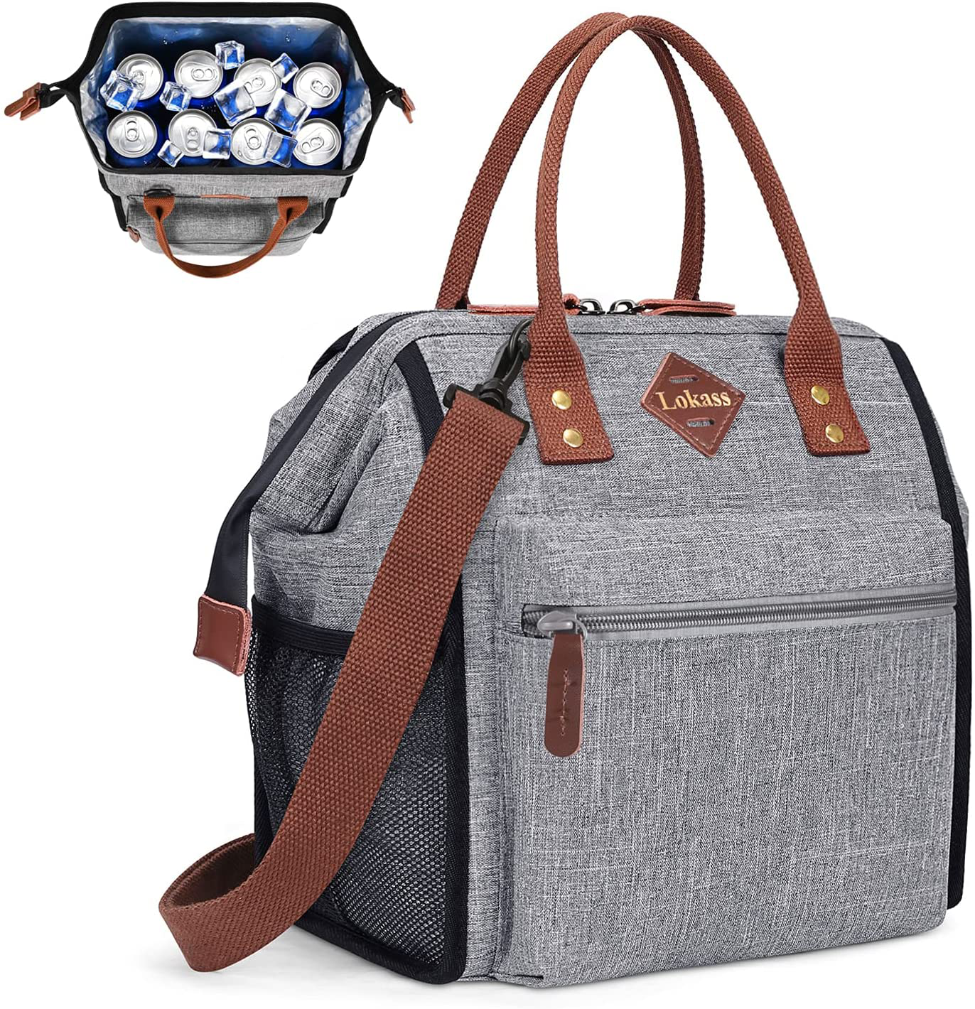 Skørter | LOKASS Leakproof Lunch Box for Women Insulated Lunch Cooler Bag Thermal Lunch Tote with Removable Shoulder Strap for Men Girls Adults Large Picnic Bag for Office Work College Outdoor, Gray