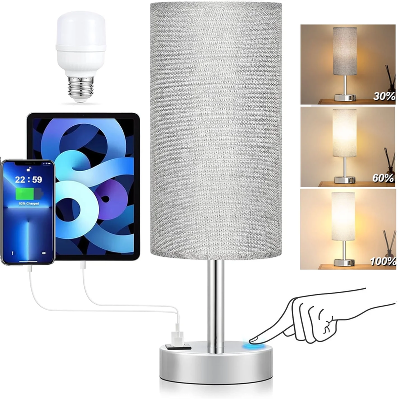 Skørter | 3 Ways Dimmable Touch Lamp, USB C&A Fast Charging Ports