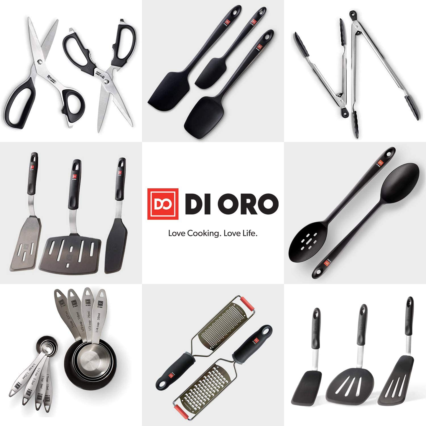Skørter | DI ORO Seamless Series 3-Piece Silicone Spoon Set - 600°F Heat Resistant Non Stick Rubber Kitchen Spatula for Cooking, Baking, and Mixing – BPA Free and LFGB Certified Silicone (Black)