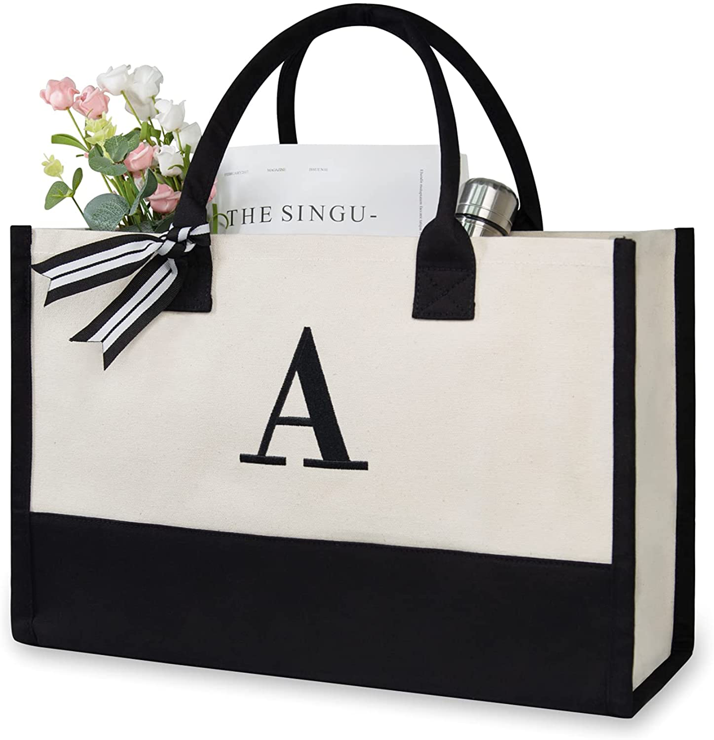 Skorter | Personal Initial Canvas Beach Bag, Monogram Gift Tote Bag for Women