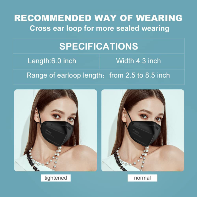 Skørter | KN95 Face Masks Black, 5-Layer Cup Dust Mask, Individually Packaged