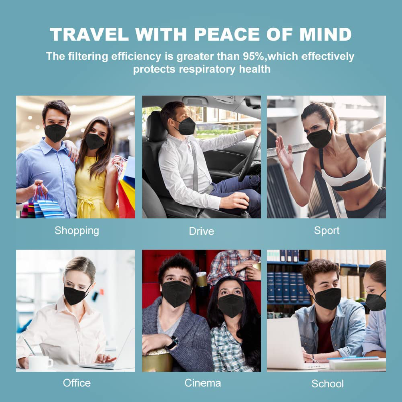 Skørter | KN95 Face Masks Black, 5-Layer Cup Dust Mask, Individually Packaged