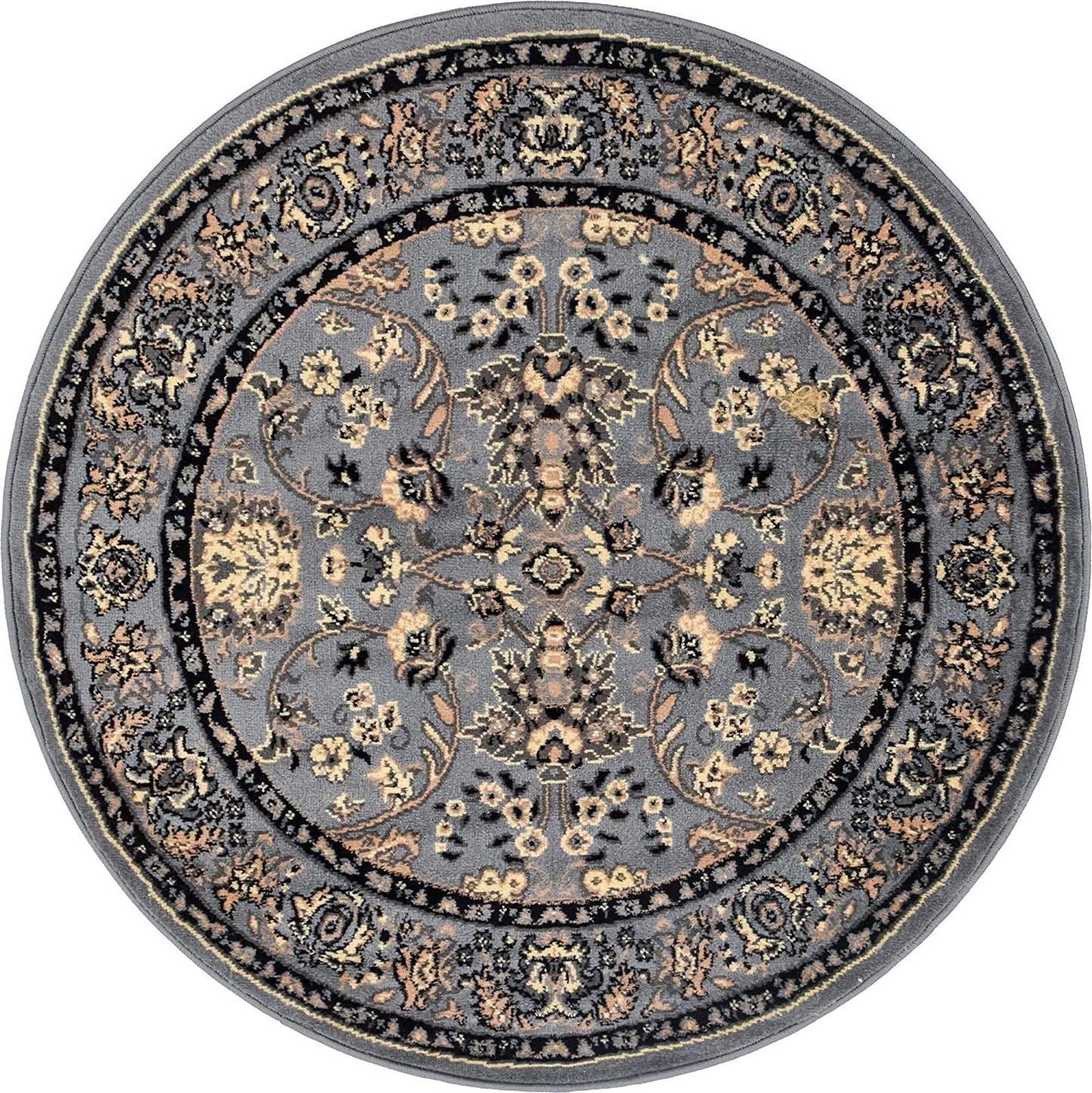 Skørter | Unique Loom Kashan Traditional Floral Rug, 4 Feet, Gray/Ivory