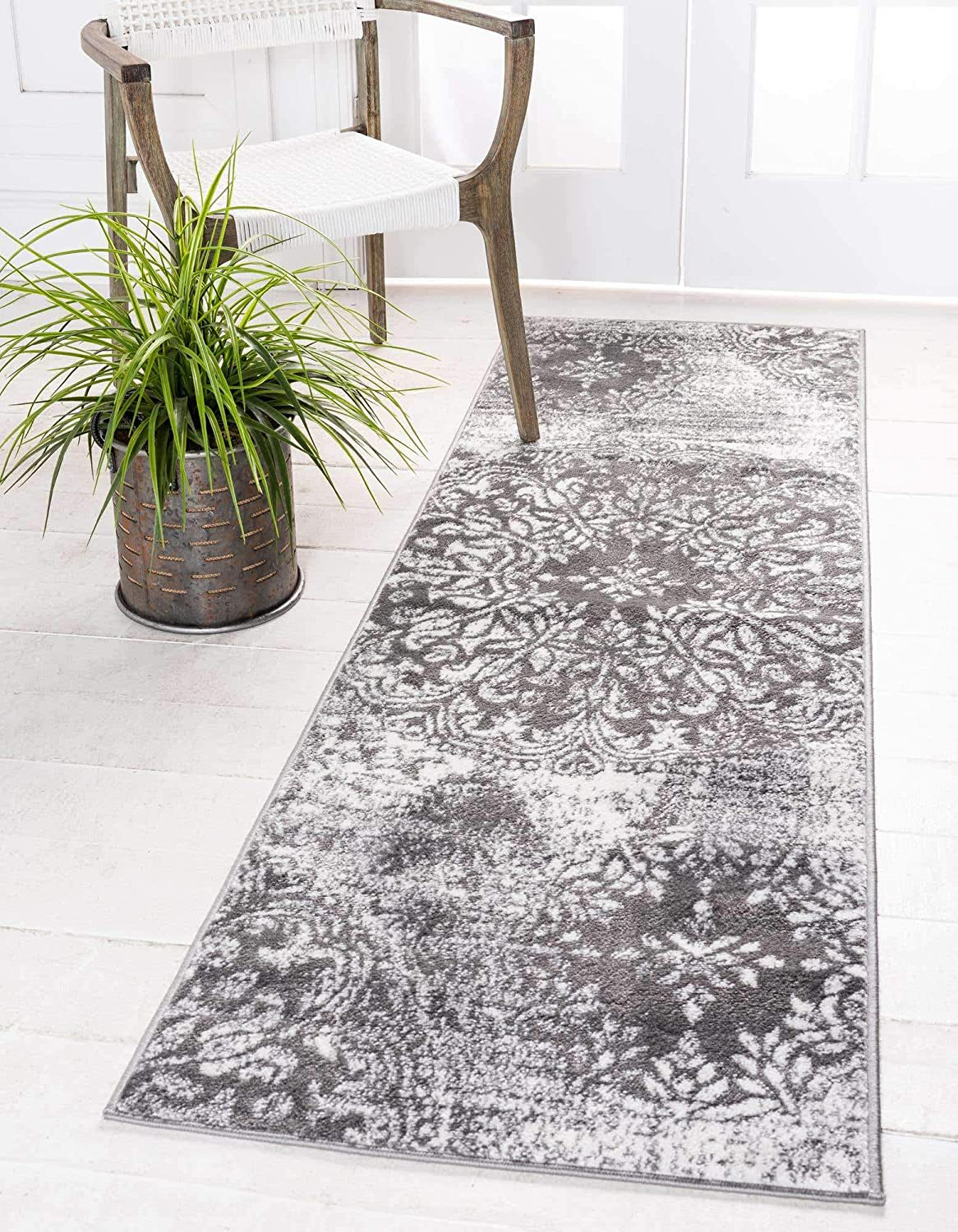 Skørter | Unique Loom Sofia Collection Area Traditional Vintage Carpet, French Inspired Perfect for All Home Decor, 2' 0 x 13' 0 Runner, Gray/Ivory