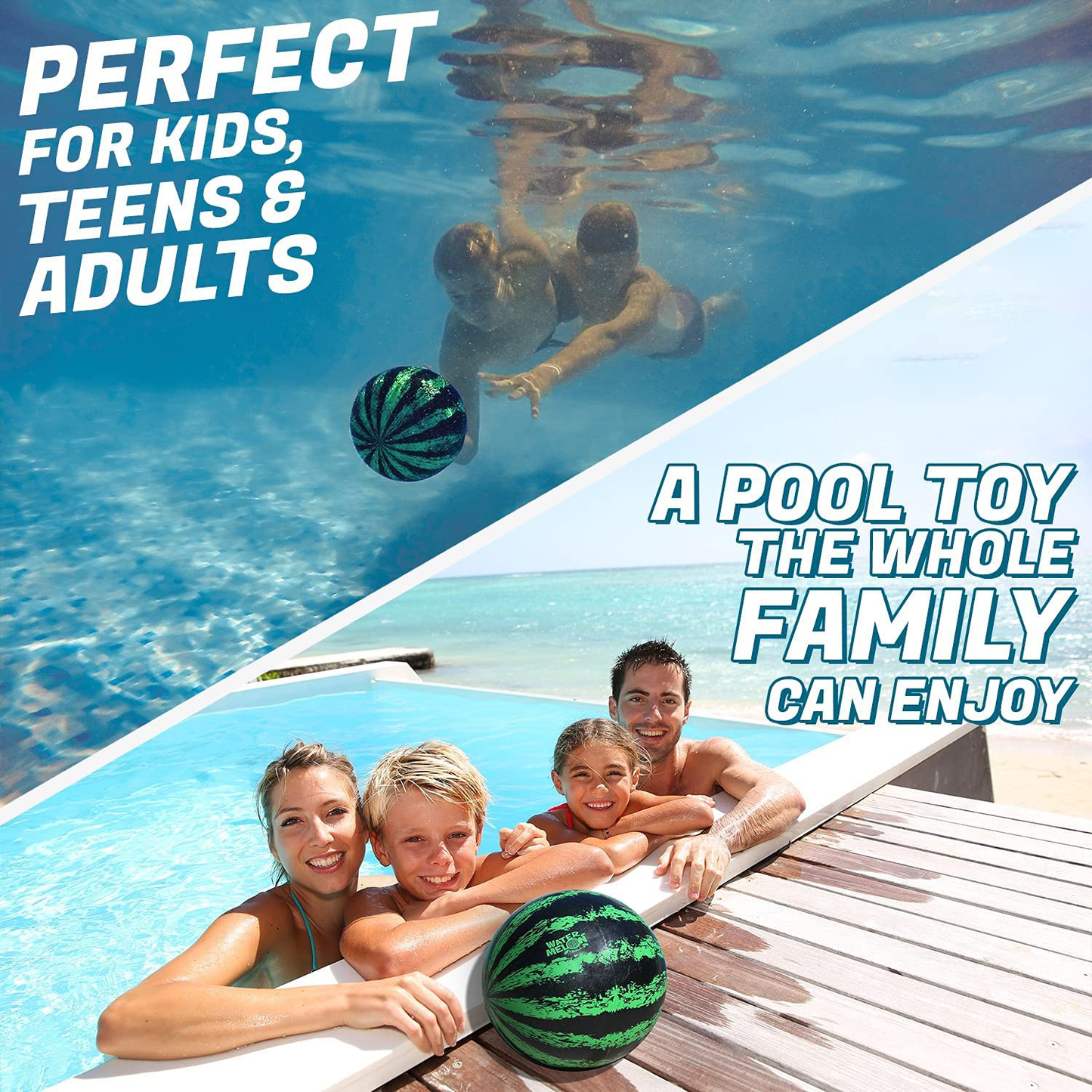 Skorter | Watermelon Ball Combo Pack | The ultimate swimming pool game | Pool ball for underwater passing, dribbling, diving, and pool games for teenagers, kids, or adults | 9" and 6.5" balls filled with water