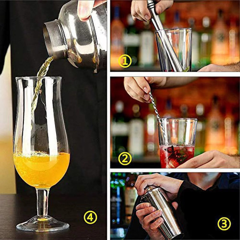 Skørter | 24 Pcs 750ml Cocktail Shaker Set with Stand, Stainless Steel
