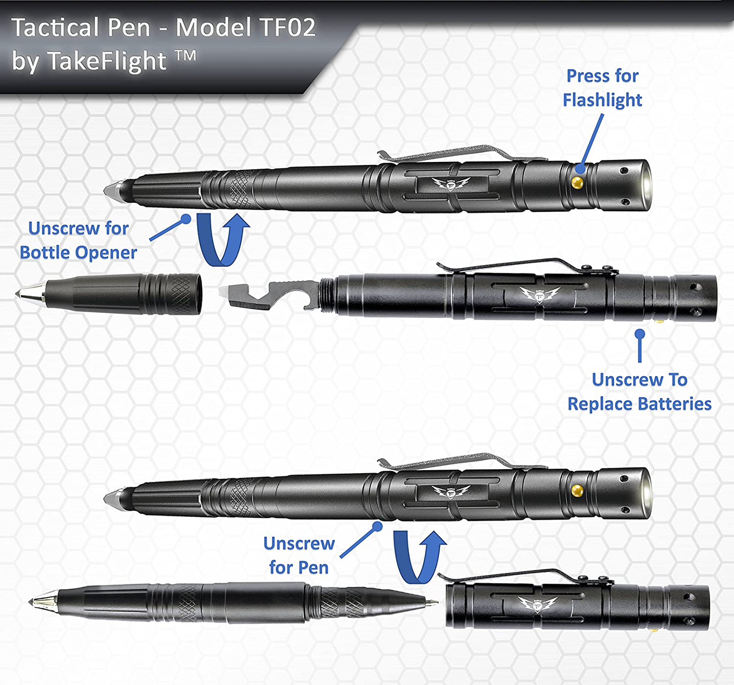 Skørter | TAKEFLIGHT Tactical Pen Survival Gear – Aviation Grade Aluminum LED Tactical Flashlight Multitool – Sturdy, Lightweight EDC Pen Survival Tool – Glass Breaker, Corkscrew, Screwdriver, Gift Box