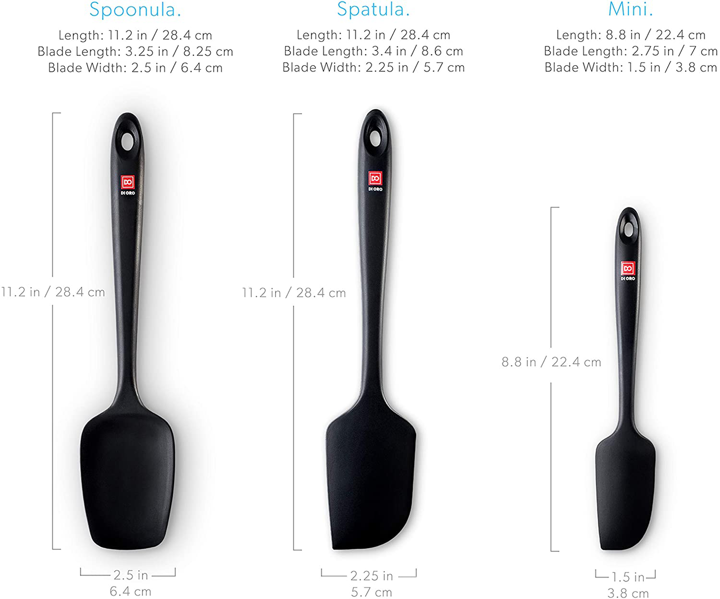 Skørter | DI ORO Seamless Series 3-Piece Silicone Spoon Set - 600°F Heat Resistant Non Stick Rubber Kitchen Spatula for Cooking, Baking, and Mixing – BPA Free and LFGB Certified Silicone (Black)