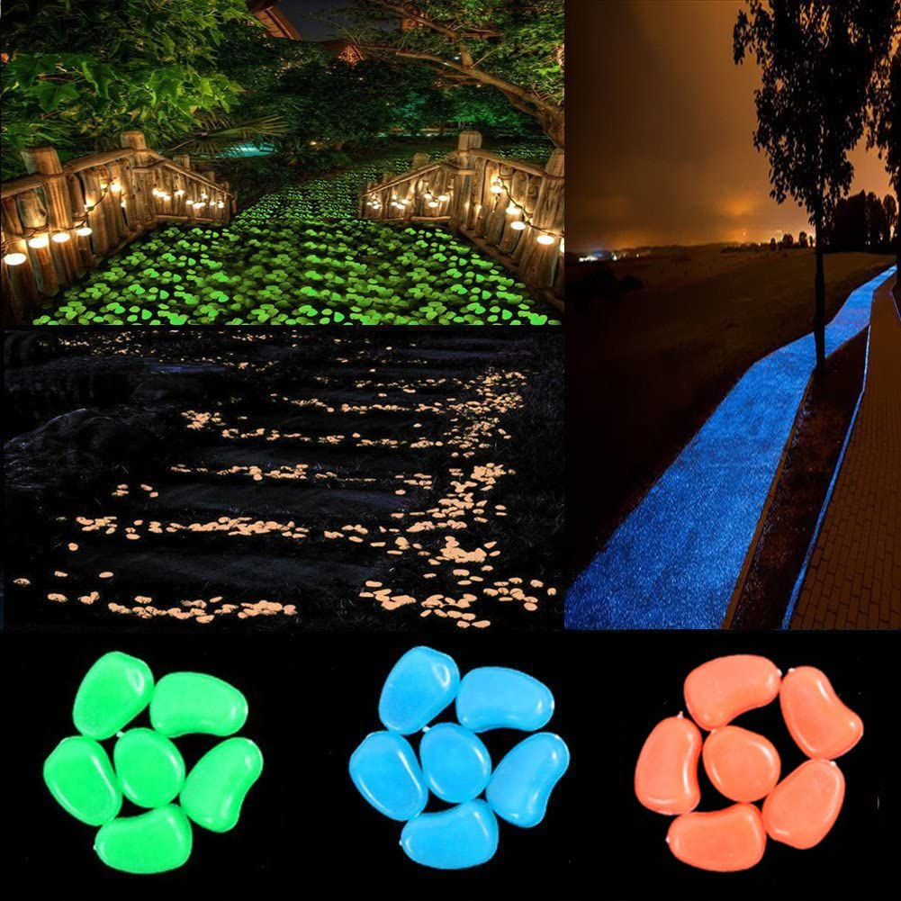 Skørter | chic style 300pcs Glow in the Dark Garden Stones, Garden Luminous Glow Stones Outdoor Decor Glowing Water Fish Tank Gravel (Blue)