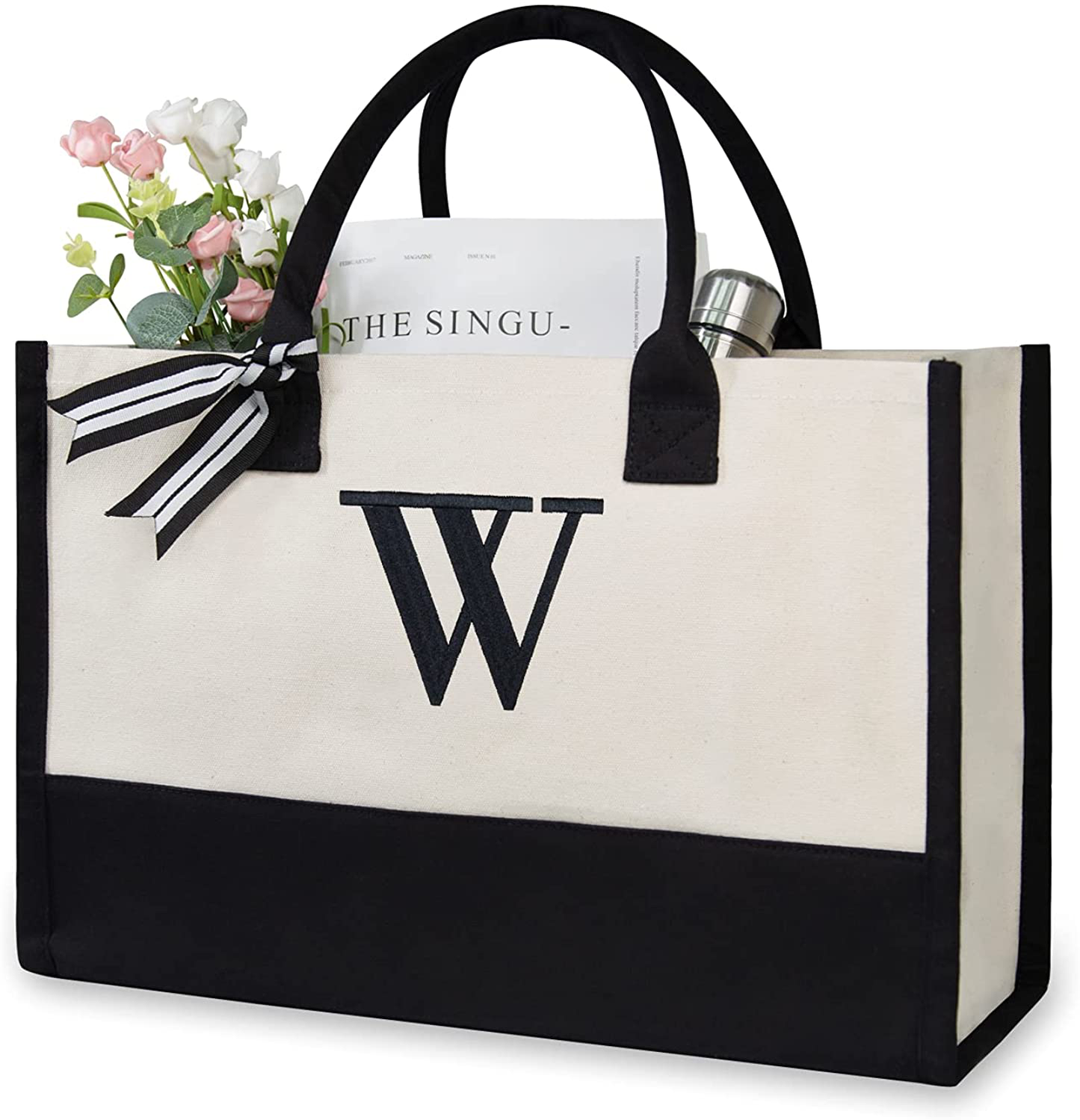Skorter | Personal Initial Canvas Beach Bag, Monogram Gift Tote Bag for Women