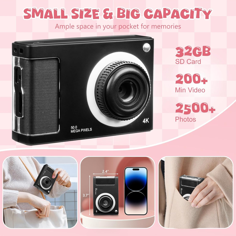 Skorter | 1080P Kids Camera with 32GB Card, 48MP 8X Zoom Digital Point-and-Shoot Camera