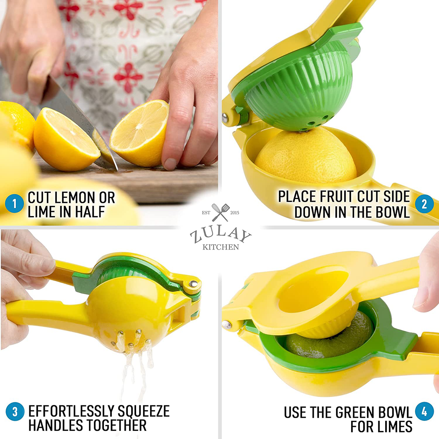 Skørter | Zulay Metal 2-in-1 Lemon Lime Squeezer - Hand Press Lemon Juicer - Maximum Utilization Manual Citrus Juice Press (Light Red and Yellow)