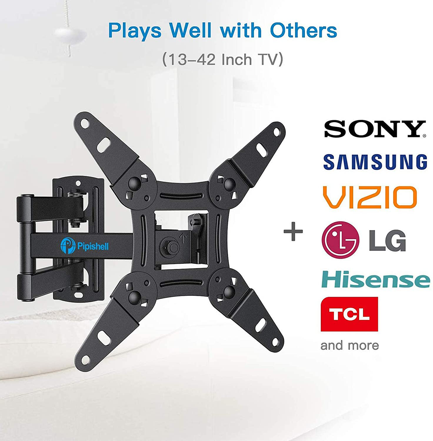 Skorter | Full Motion TV Monitor Wall Mount Bracket Articulating Arms Swivels Tilts Extension Rotation for Most 13-42 Inch LED LCD Flat Curved Screen TVs & Monitors, Max VESA 200x200mm up to 44lbs by Pipishell
