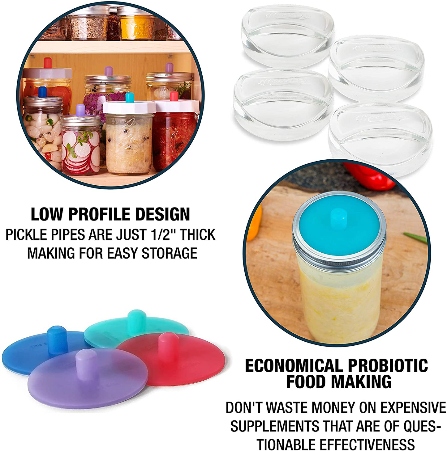 Skørter | Masontops Pickle Pipes - Waterless Airlock Fermentation Lids - Regular Mouth Mason Jar Fermenter Caps - Premium Silicone