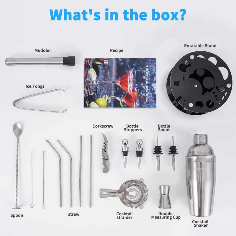 Skørter | 19-piece cocktail shaker set with rotating stand, mixology bartender kit