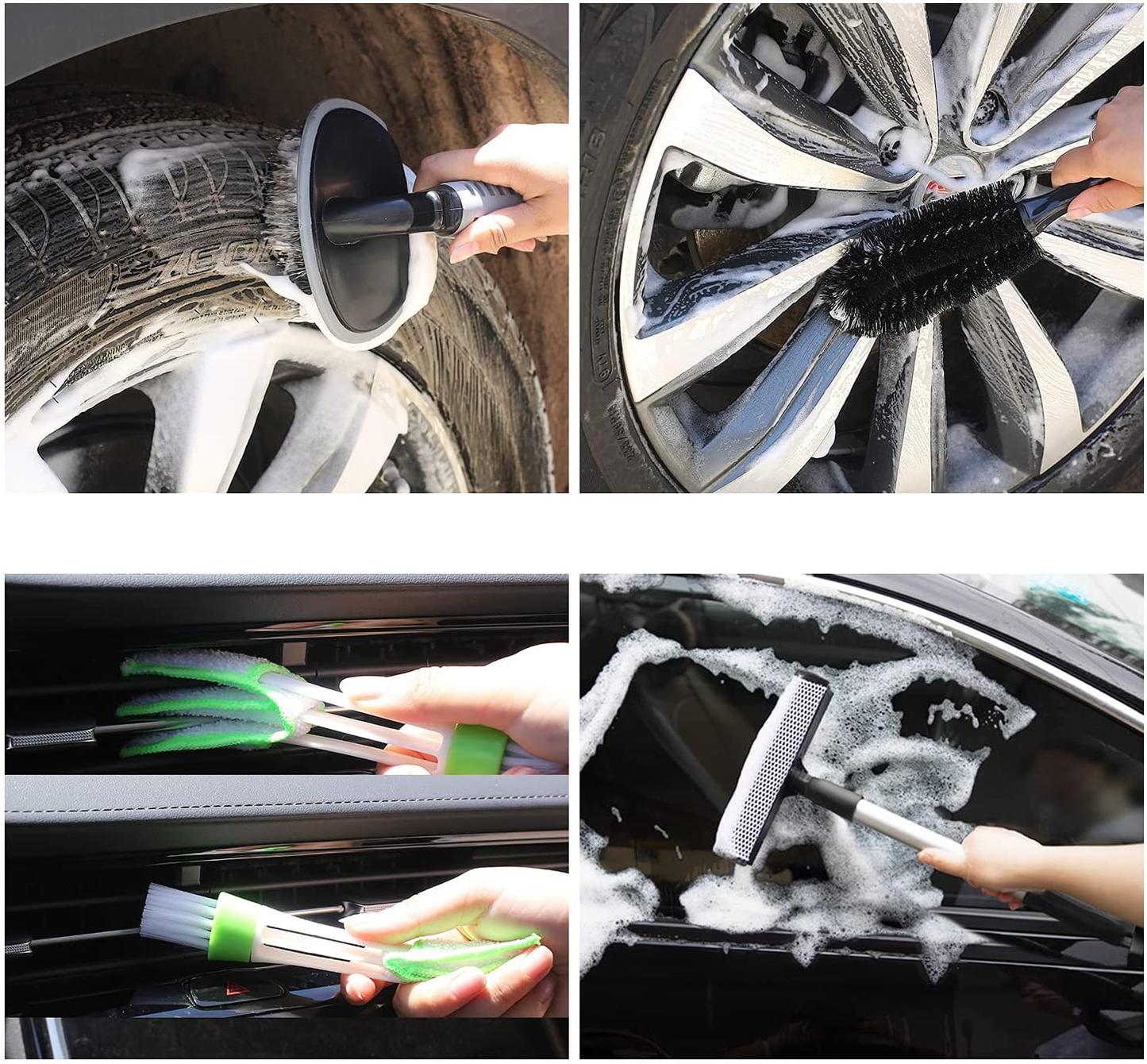 Skørter | AUTODECO 22Pcs Car Wash Cleaning Tool Set Car Detailing Set with Black Leather Bag Pink Collapsible Bucket Washing Mitt Sponge Towels Tire Brush Window Scraper Dust Brush Complete Interior Car Care Set