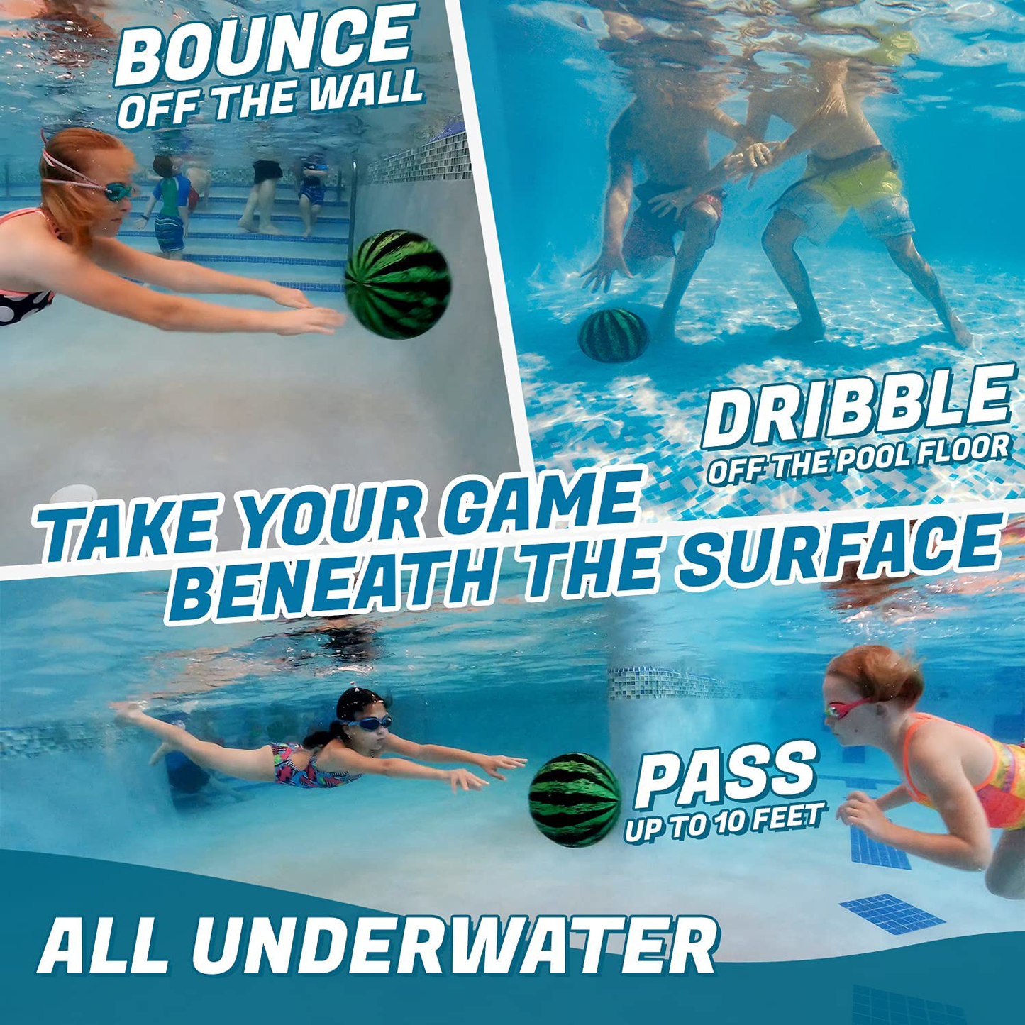 Skorter | Watermelon Ball Combo Pack | The ultimate swimming pool game | Pool ball for underwater passing, dribbling, diving, and pool games for teenagers, kids, or adults | 9" and 6.5" balls filled with water