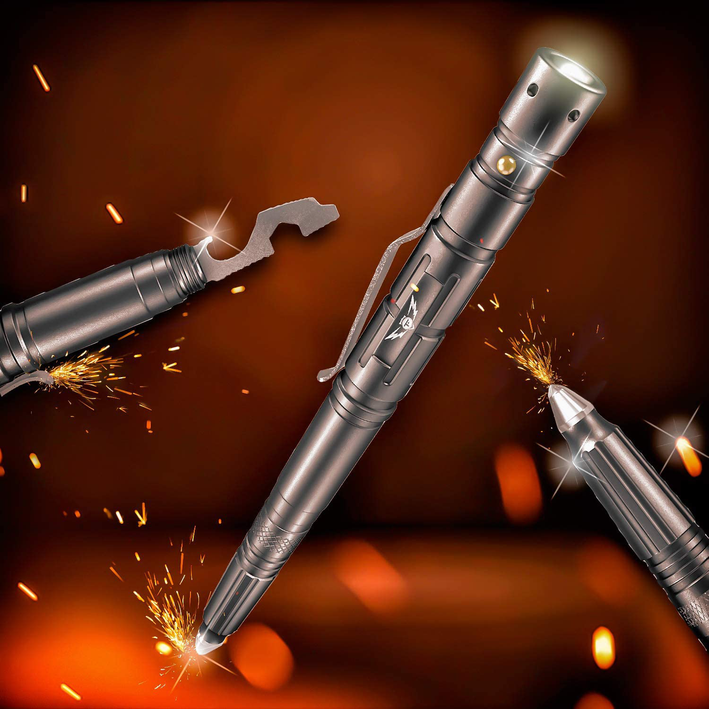 Skørter | TAKEFLIGHT Tactical Pen Survival Gear – Aviation Grade Aluminum LED Tactical Flashlight Multitool – Sturdy, Lightweight EDC Pen Survival Tool – Glass Breaker, Corkscrew, Screwdriver, Gift Box