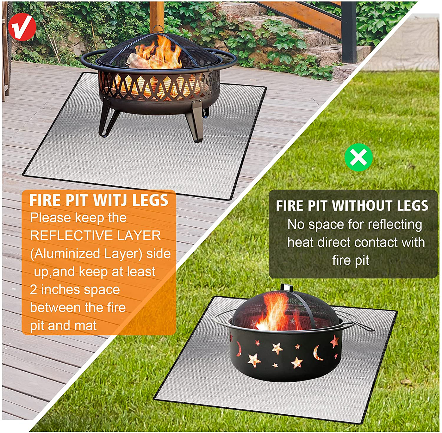 Skørter | 36" Diameter Round Fireproof Mat Fire Pit Mat, DocSafe 3 Layer Fire Pad for Patio, Terrace, Grass, Lawn, Heat Protector, Fire Resistant Mat for Outdoors, Fire Pit Accessories, Easy to Clean