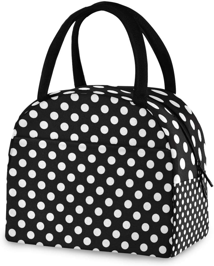 Skørter | ZZKKO Polka Dot Black and White Lunch Bag Box Tote Organizer Lunch Container Insulated Zipper Meal Prep Cooler Bag For Women Men Home School Office Outdoor Use