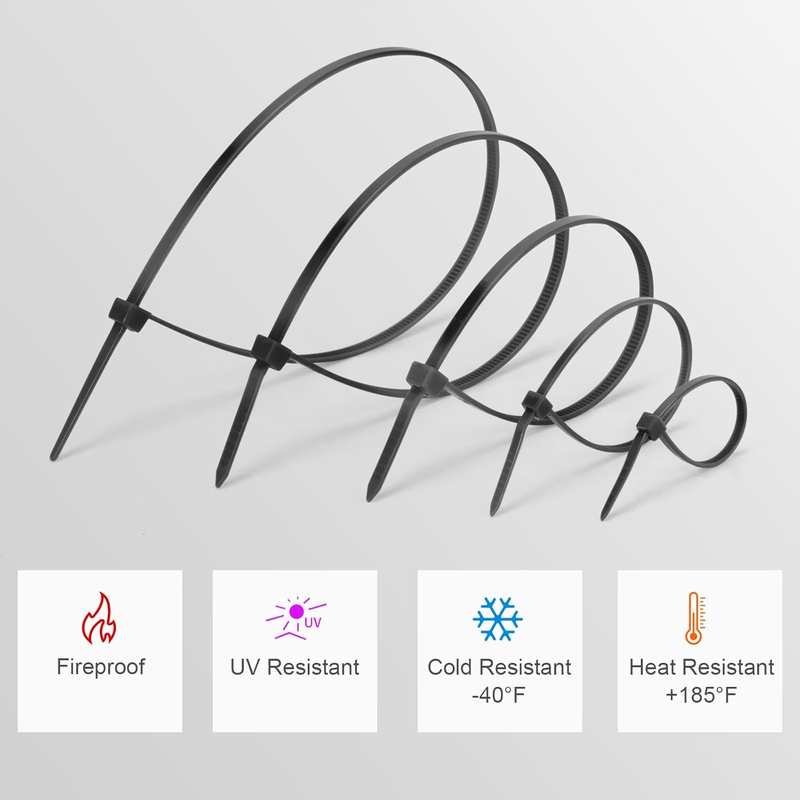 Skorter | 1000 PCS Self-Binding Heavy Duty Cable Zip Ties - 4+6+8+10+12 Inches