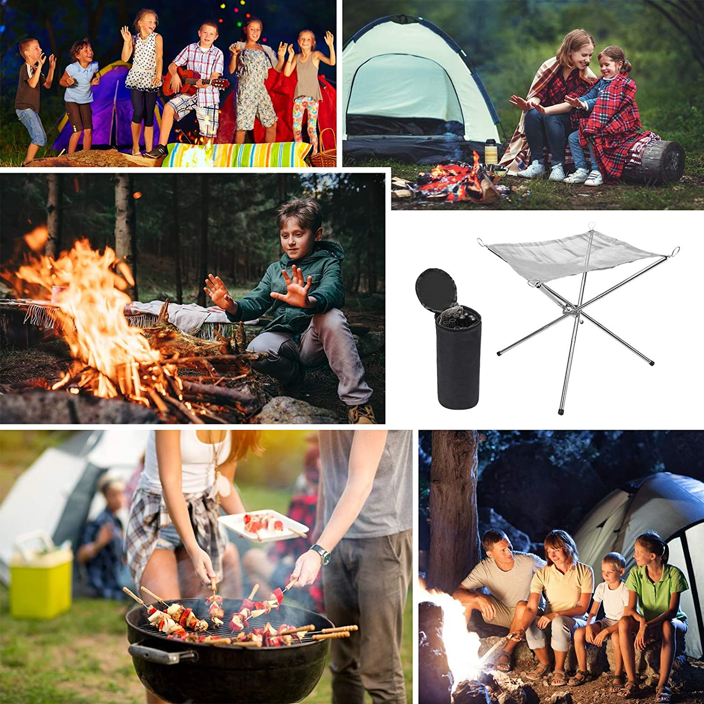 Skørter | Hoedia Portable Fire Pit Outdoor 16.5 Inch Camping Fire Pit Foldable, Steel Mesh Fire Pits for Camping, Outdoor, Patio, Backyard and Garden (Silver)