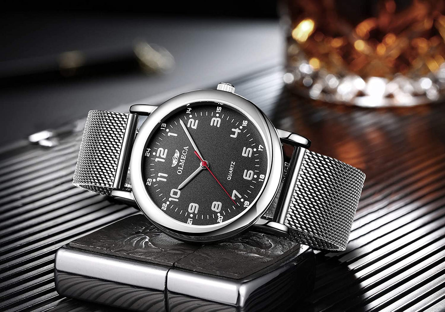 Skorter | OLMECA Men’s Watch Wrist Watches Analog Quartz Waterproof Stainless Steel Mesh Band Simple Watch for Men 709wd