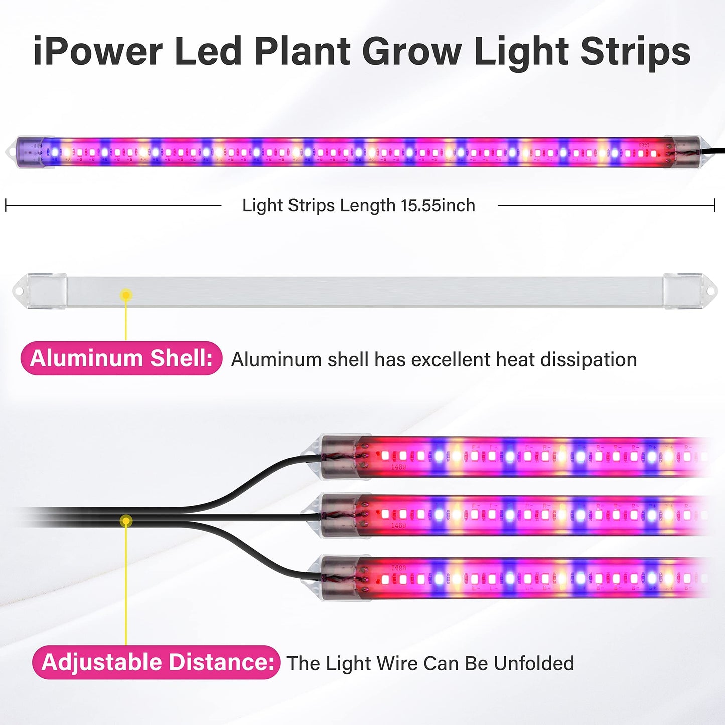 Skorter | Ipower 40W Full Spectrum Led Grow Light Strips with Timer, 10 Dimmable Levels, 6 Tubes