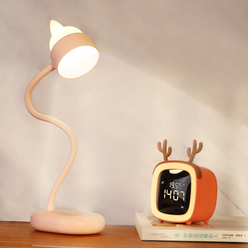 Skorter | White/Pink/Green Cat Rotating Table Lamp - USB Rechargeable LED Night Light for Kids