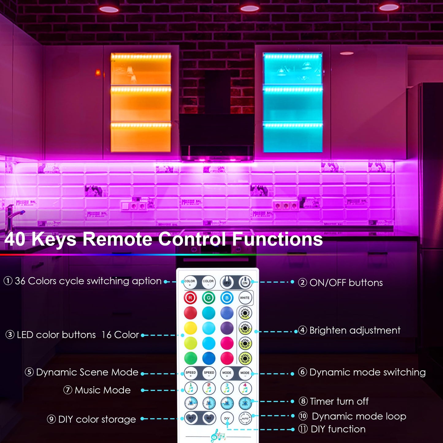 Skorter | Maylit 6 Pack Smart Under Cabinet Lights, Dimmable Multicolor LED Lighting For Kitchen & Workbench