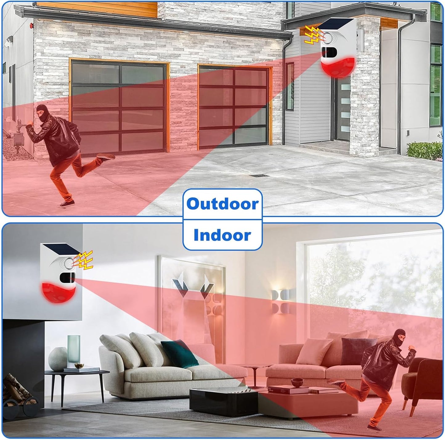 Skorter | Solar Motion Sensor Alarm with 120dB Siren and LED Strobe – Feronix