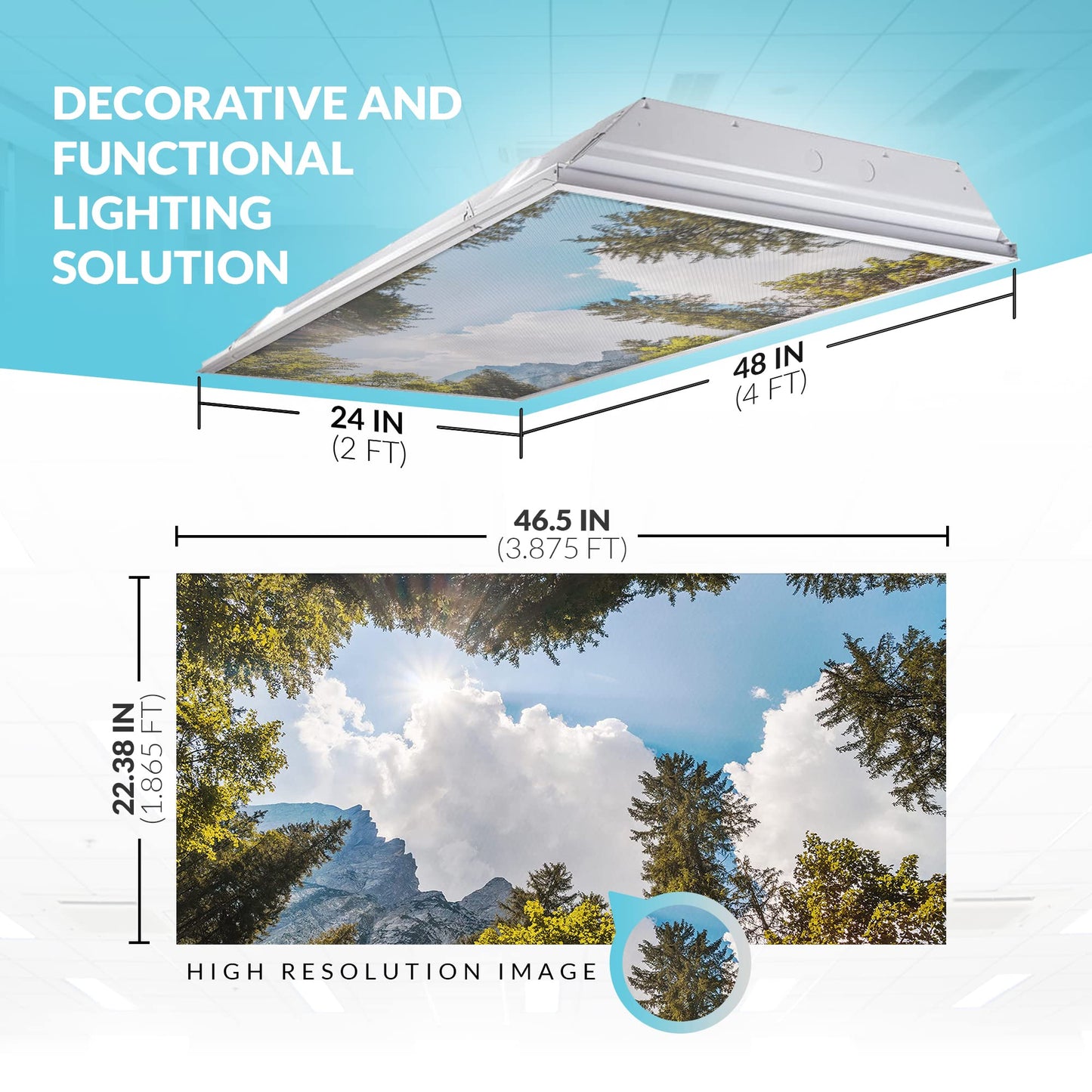 Skorter | Octo Light Fluorescent Light Covers - 2X4 Wood Mountain Sky - Focusing & Headache Relief