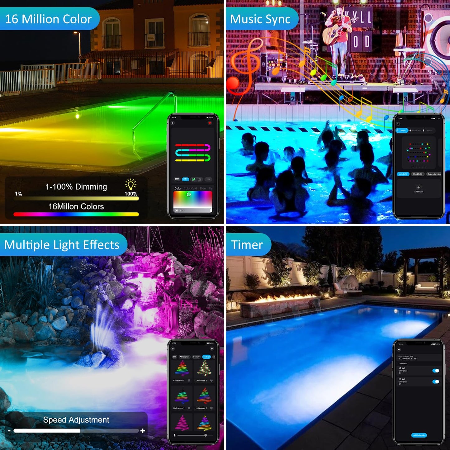 Skorter | T-Sun Rgb Underwater Pond Lights, Ip68 Waterproof Led Landscape Spotlights With Bluetooth Control