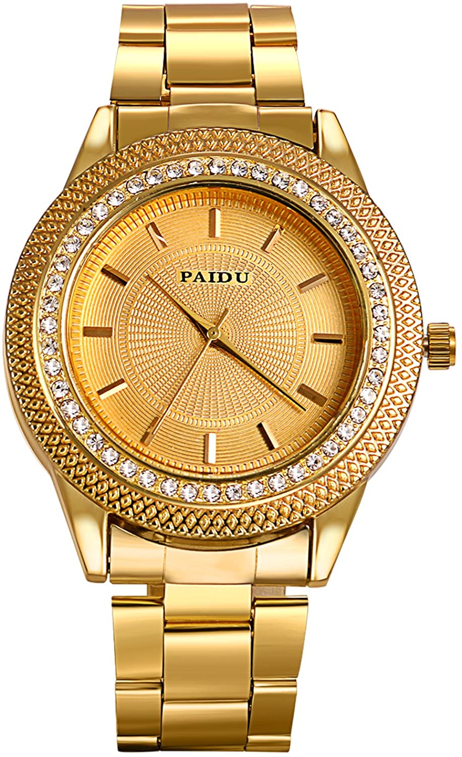 Skorter | Lancardo Men's Luxury Jewelry Gold Tone Bling Crystal Accents Stainless Steel Wrist Watch for Halloween Costume Party