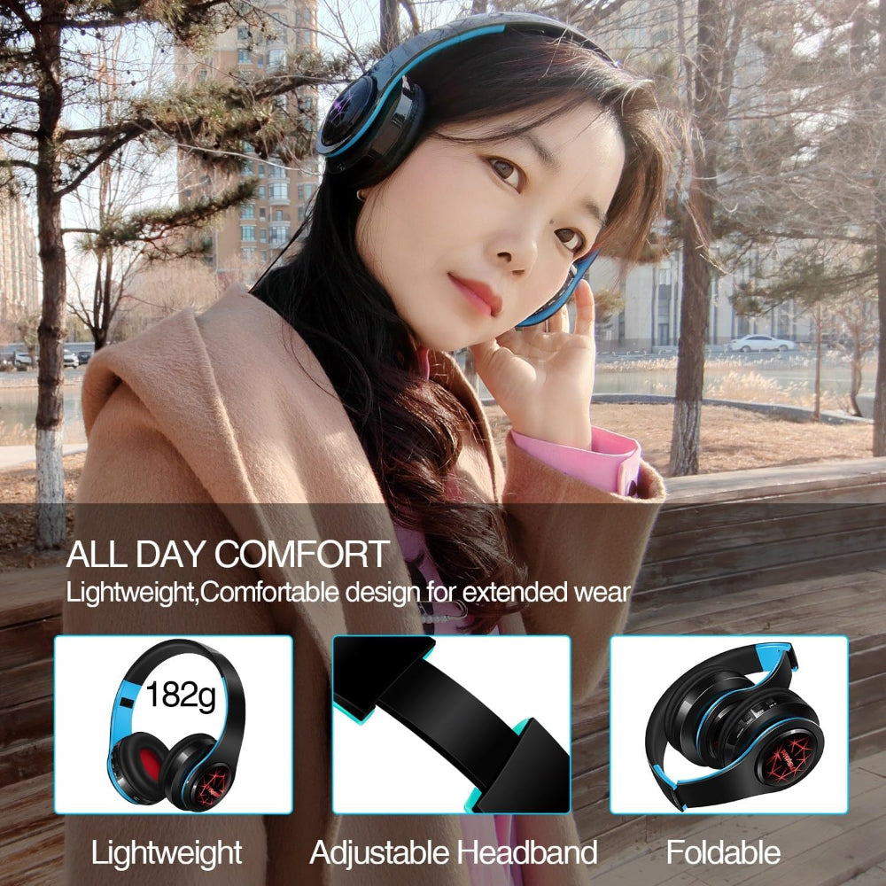 Skorter | Over-Ear v5.3 Bluetooth Headphones - Stereo & LED Light