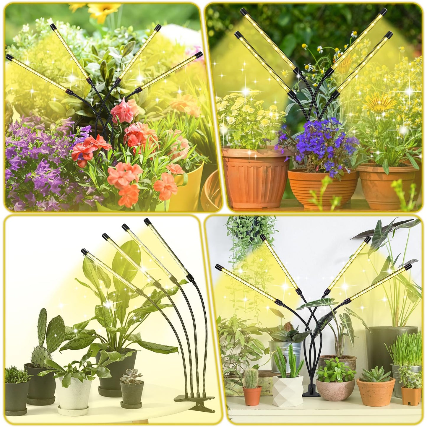 Skorter | Widicoko LED Growth Light - 4 Heads Full Spectrum, Dimmable, Auto On/Off, Timing For Indoor Plants