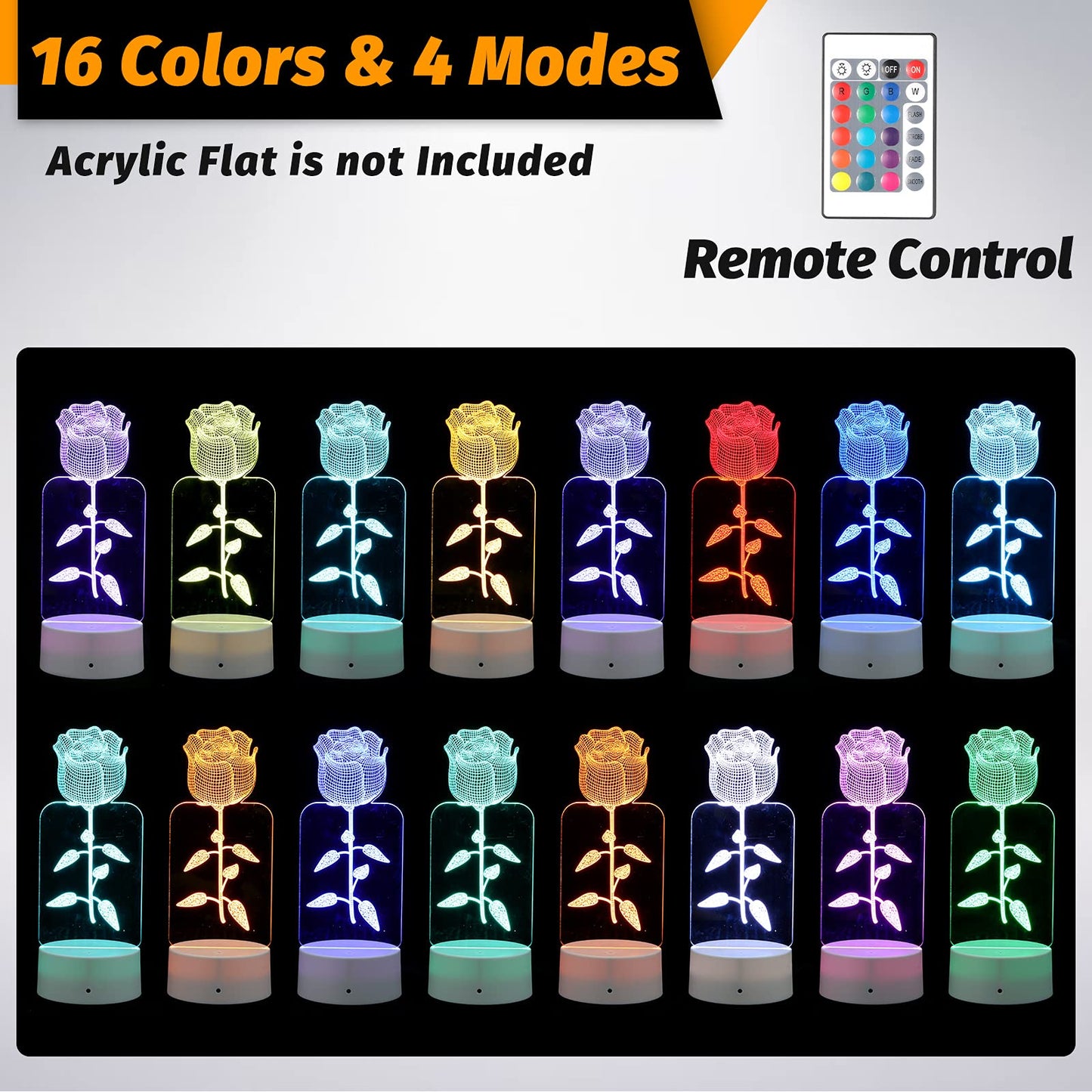 Skorter | Honoson 3D Night LED Light Lamp Base, 16 Colors, Remote Control, 3.35 Inches, Black & White