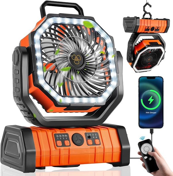 Skorter | 3-in-1 Camping Fan with LED Light & 20000mAh Power Bank – USB Rechargeable & Wireless