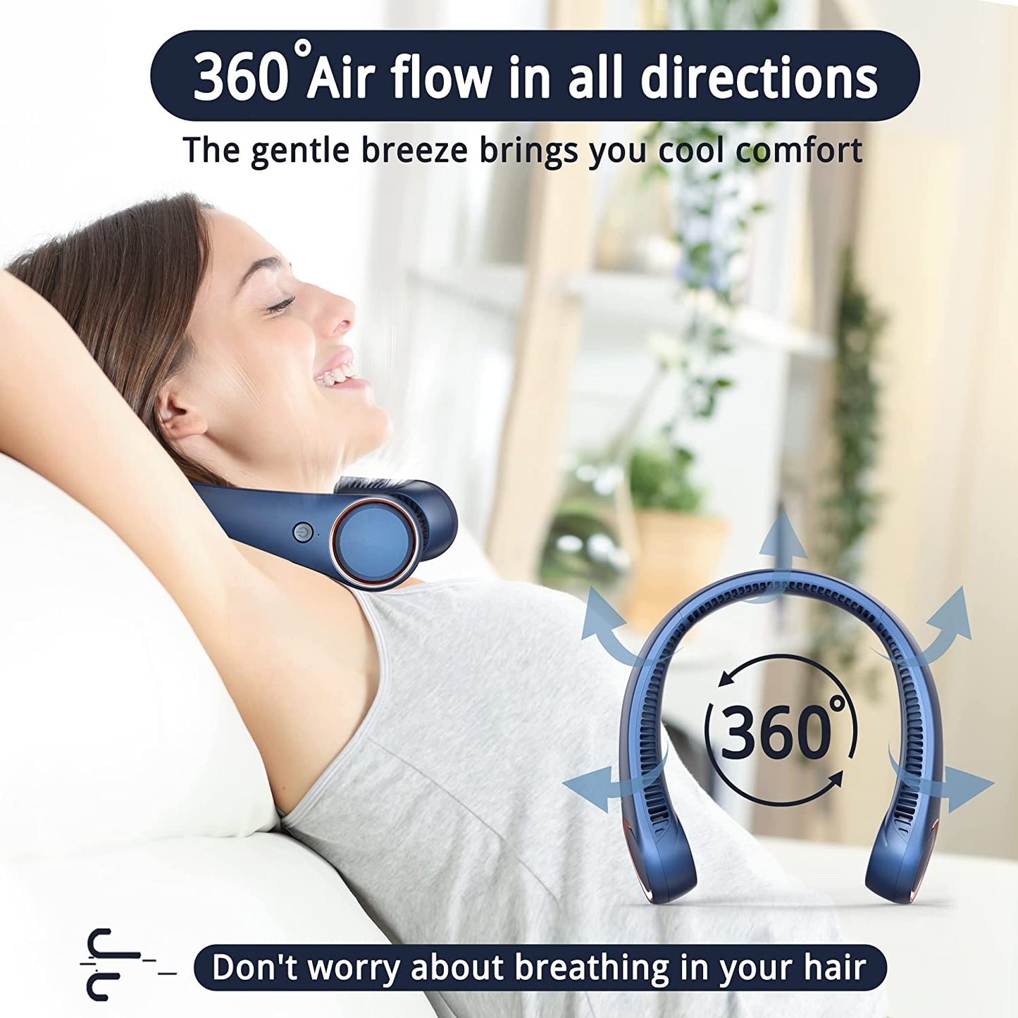 Skorter | Portable bladeless neck fan, 4000mAh, USB charging, 360° surrounding air outlet, three-speed adjustment, silent, 3 seconds quick cooling, good helper in summer
