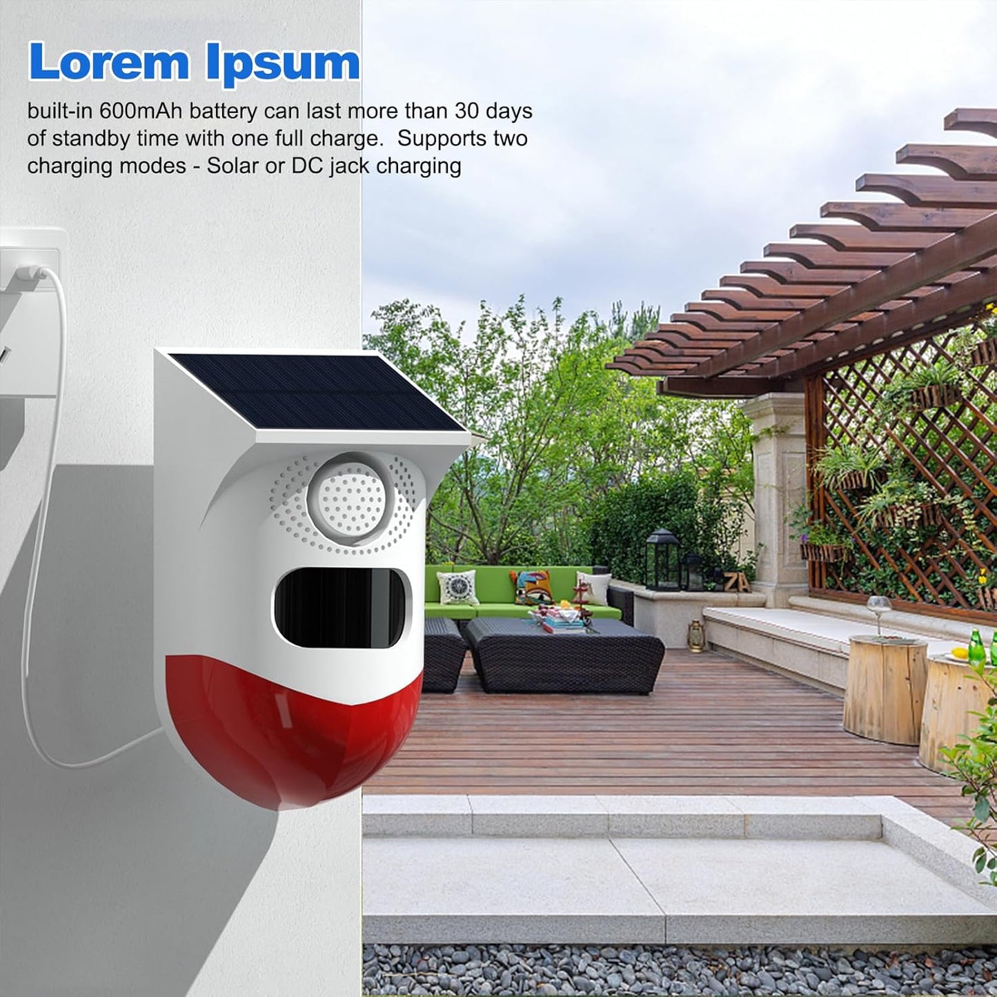 Skorter | Solar Motion Sensor Alarm with 120dB Siren and LED Strobe – Feronix