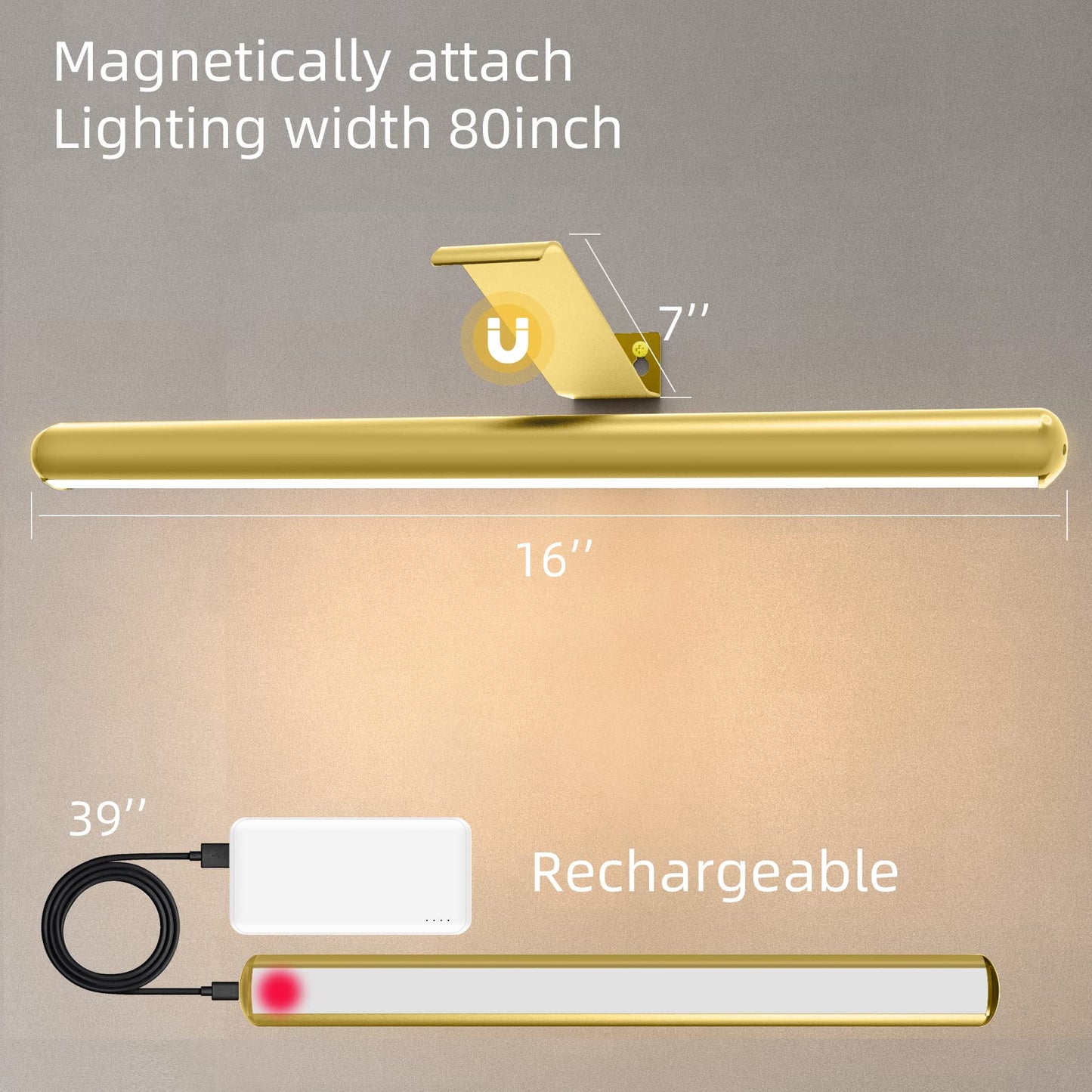 Skorter | Tintindoc 16" Wireless Rechargeable Battery Picture Light - Dimmable LED Art Light In Gold