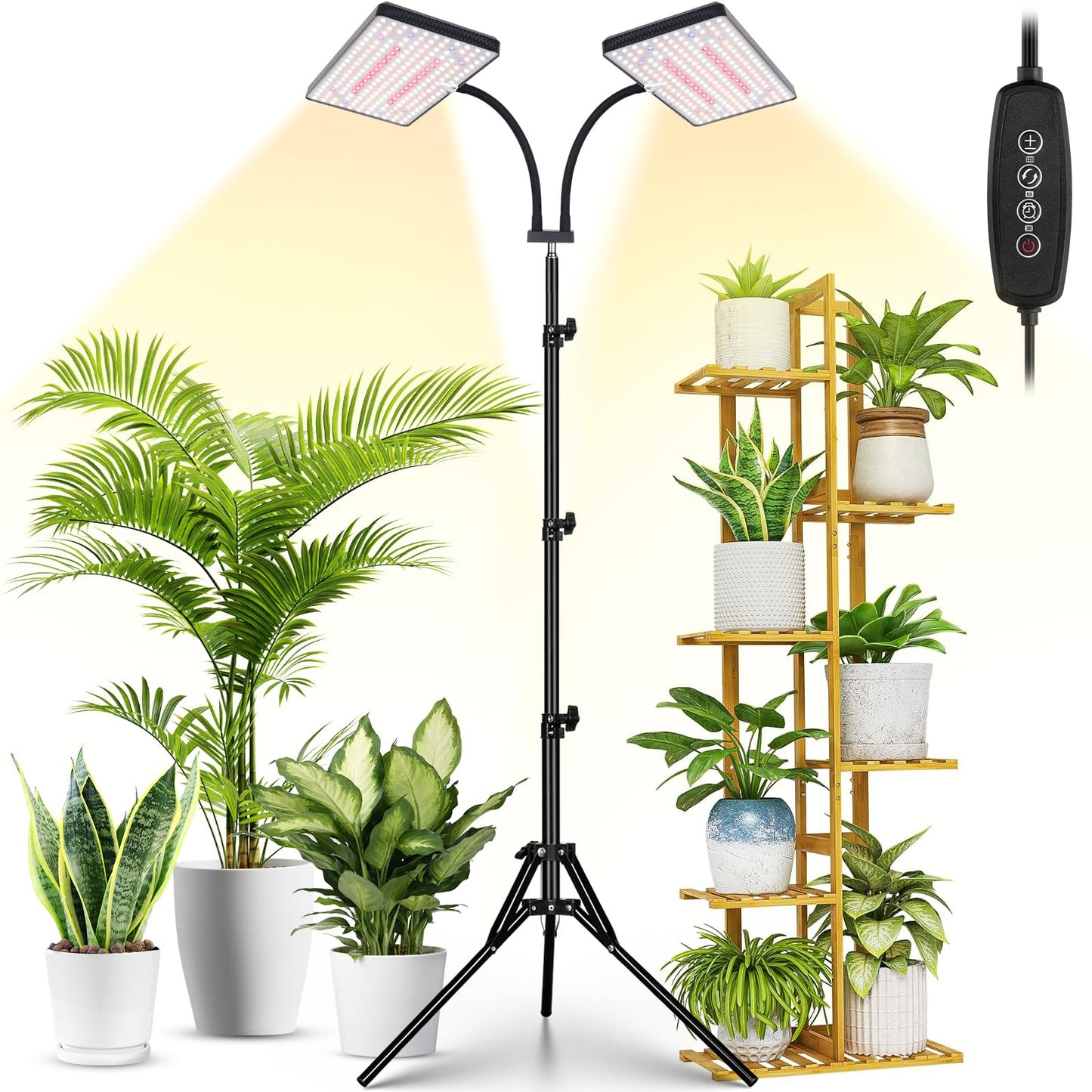 Skorter | 2024 Lbw Latest Growth Light For Indoor Plants, 428 Led Dual-Head Full Spectrum Standing Plant Light, Floor Grow Lamp With 3/6/12H Timer, 6 Brightness Levels, 3 Switch Modes, 75"" Adjustable Stand